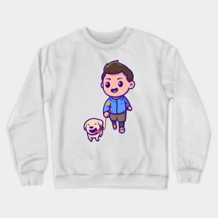 Cute Boy Jogging With Dog Cartoon Crewneck Sweatshirt